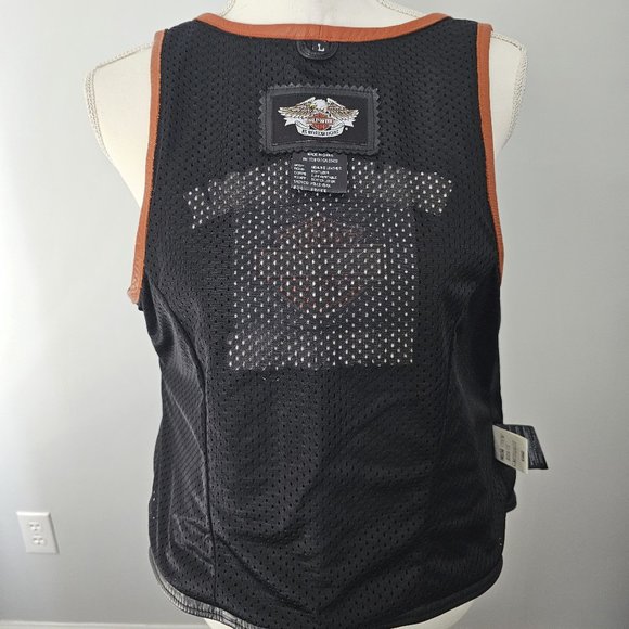 HARLEY DAVIDSON black VEST motorcycle GENUINE LEATHER pockets ZIPPER biker ORANG - Picture 11 of 15